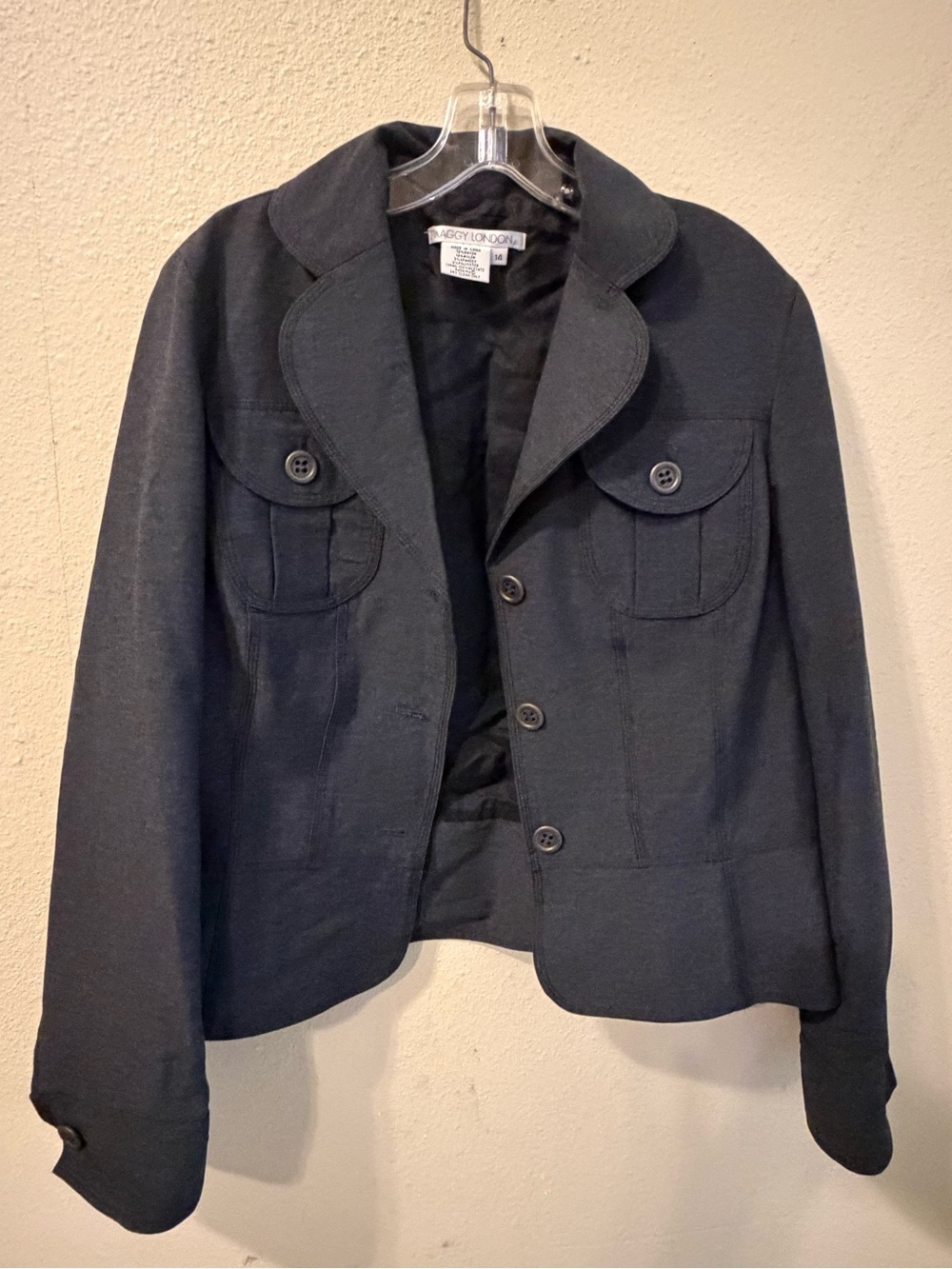 Maggy London Navy Button-Up Lightweight Blazer Jacket